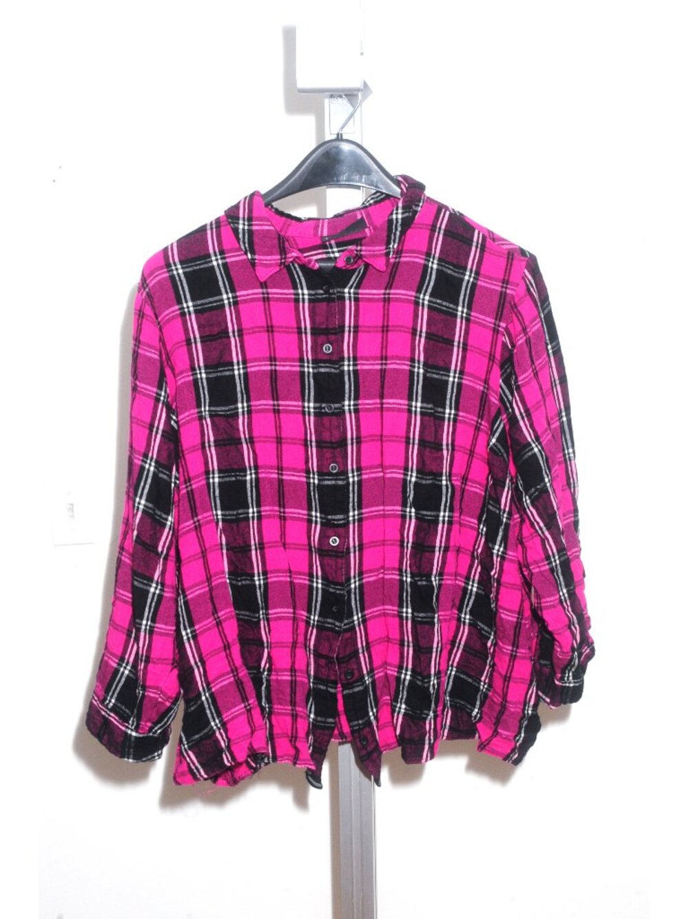 LANE BRYANT Women's Size 34/36 Pink Plaid Button Front Shirt Top Plus Size